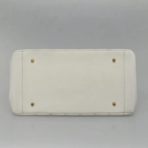 CHANEL COCO Mark Chain Hand Bag Grained Calf Skin White Gold CC Auth gh687 - Picture 7 of 16